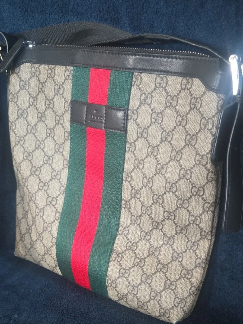 Gucci Beige GG Canvas Crossbody with Green and Red Web Stripe